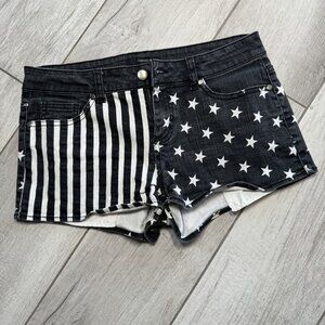 Forever 21 Womens US 28 Black Denim Star & Stripe Printed High-Rise Shorts With